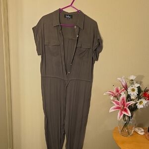 Lulu's Army Green Button-Up Jumpsuit